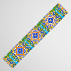 Summer ,Sicilian tiles ,citrus,lemons Mediterranean Pattern  Table Runner Gallery Image 3