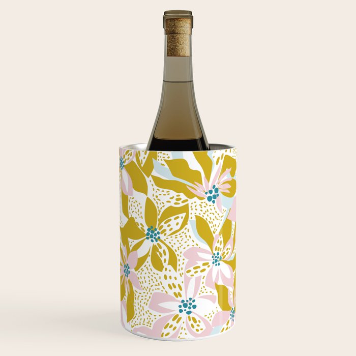 vibrant flowers pattern modern bouquet candy turquoise white summer tropics Wine Chiller Gallery Image 2