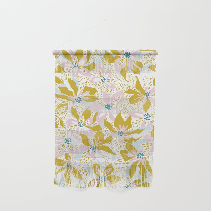 vibrant flowers pattern modern bouquet candy turquoise white summer tropics Wall Hanging Gallery Image 1
