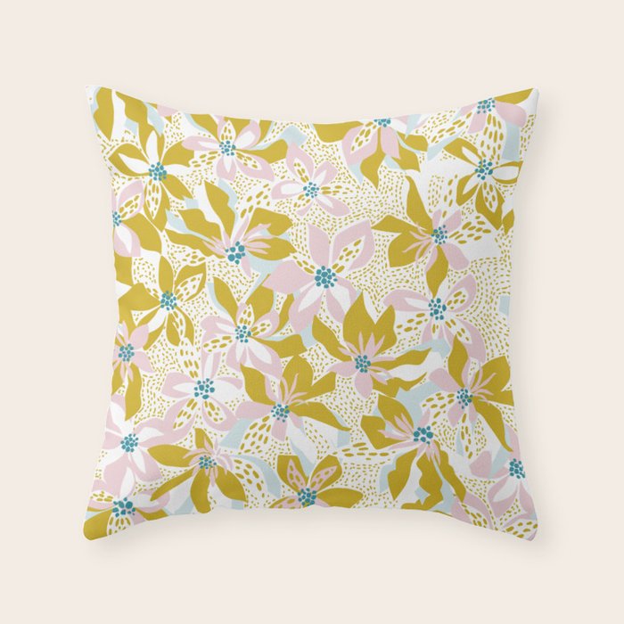 vibrant flowers pattern modern bouquet candy turquoise white summer tropics Throw Pillow Gallery Image 6