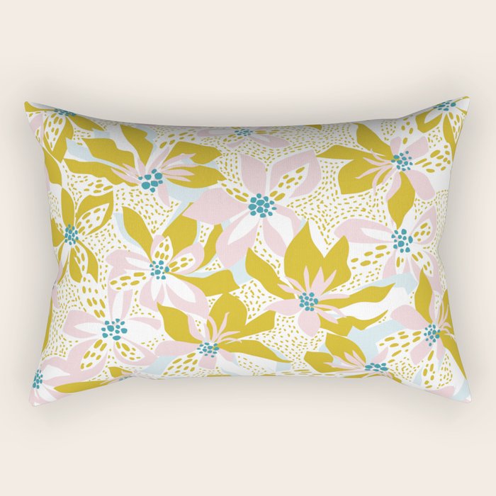 vibrant flowers pattern modern bouquet candy turquoise white summer tropics Rectangular Pillow Gallery Image 1