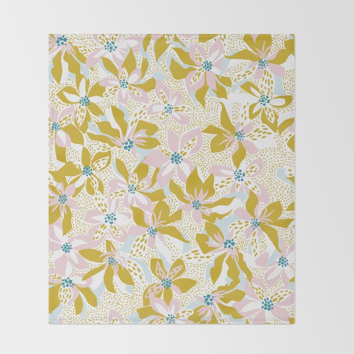 vibrant flowers pattern modern bouquet candy turquoise white summer tropics Throw Blanket Gallery Image 2
