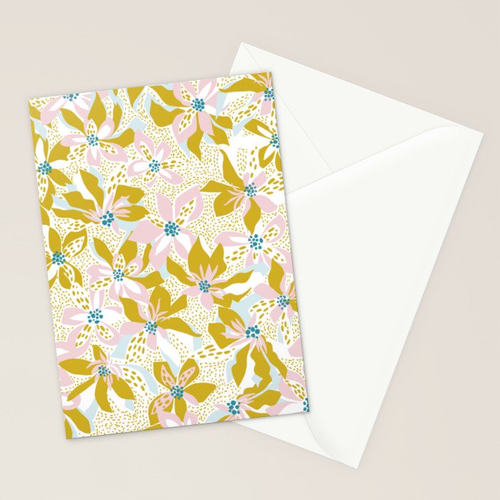 vibrant flowers pattern modern bouquet candy turquoise white summer tropics Stationery Card Gallery Image 2