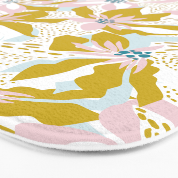 vibrant flowers pattern modern bouquet candy turquoise white summer tropics Bath Mat Gallery Image 3