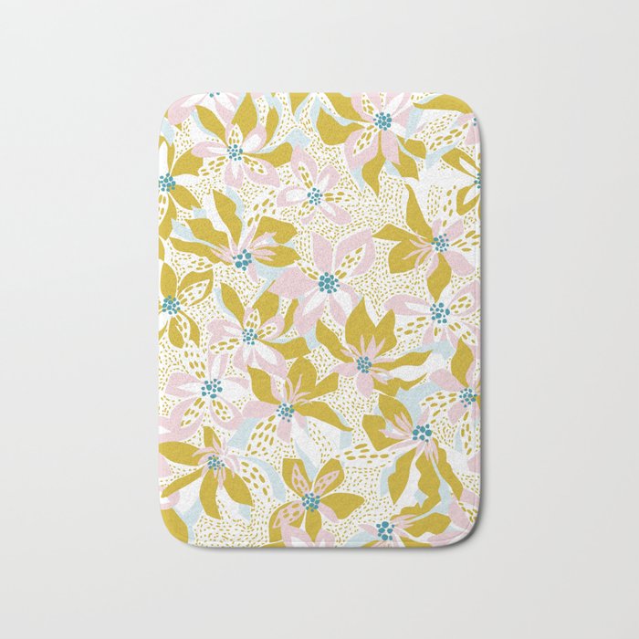 vibrant flowers pattern modern bouquet candy turquoise white summer tropics Bath Mat Gallery Image 1
