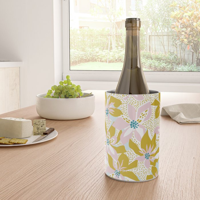 vibrant flowers pattern modern bouquet candy turquoise white summer tropics Wine Chiller Gallery Image 4