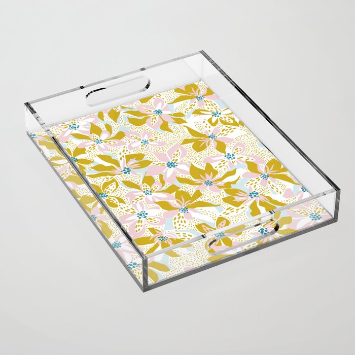 vibrant flowers pattern modern bouquet candy turquoise white summer tropics Acrylic Tray Gallery Image 1