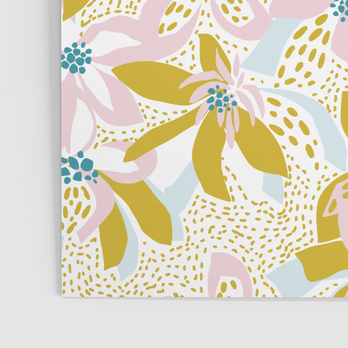 vibrant flowers pattern modern bouquet candy turquoise white summer tropics Poster Gallery Image 3