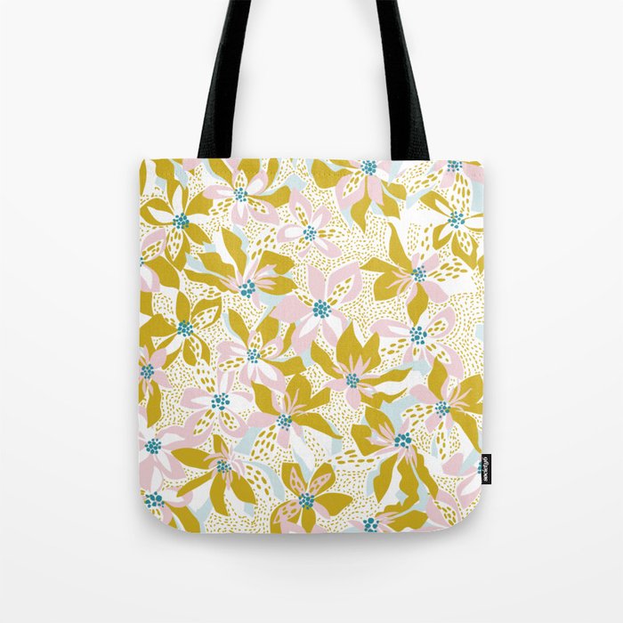 vibrant flowers pattern modern bouquet candy turquoise white summer tropics Tote Bag Gallery Image 1