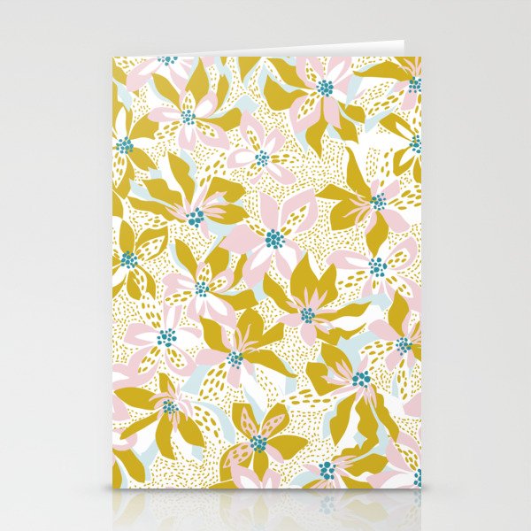 vibrant flowers pattern modern bouquet candy turquoise white summer tropics Stationery Card Gallery Image 1