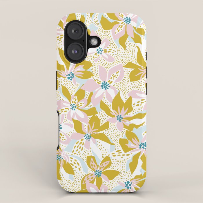 vibrant flowers pattern modern bouquet candy turquoise white summer tropics iPhone Case Gallery Image 1