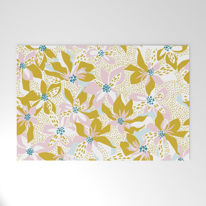 vibrant flowers pattern modern bouquet candy turquoise white summer tropics Welcome Mat Gallery Image 1