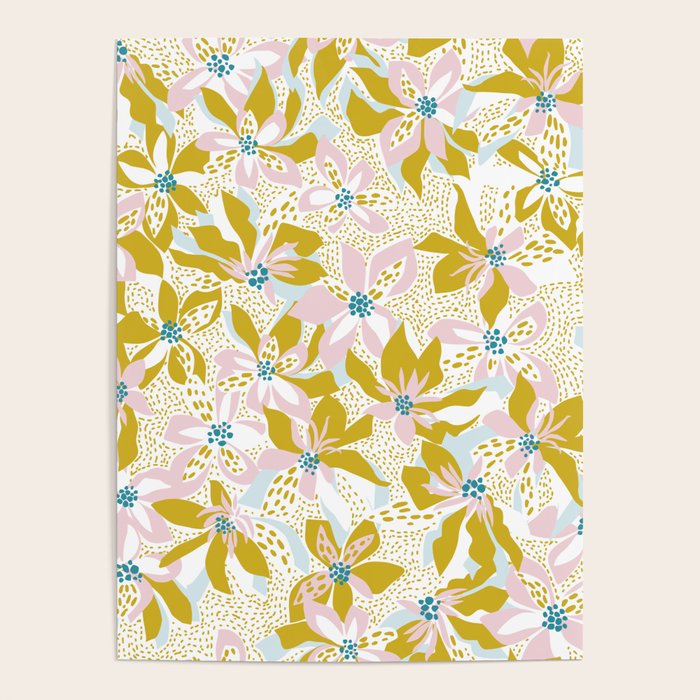 vibrant flowers pattern modern bouquet candy turquoise white summer tropics Poster Gallery Image 4
