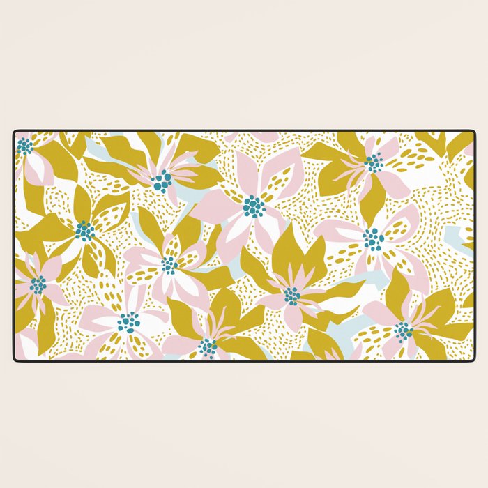 vibrant flowers pattern modern bouquet candy turquoise white summer tropics Desk Mat Gallery Image 3