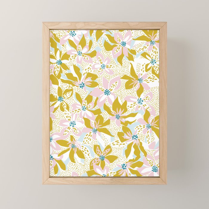 vibrant flowers pattern modern bouquet candy turquoise white summer tropics Mini Art Print Gallery Image 1