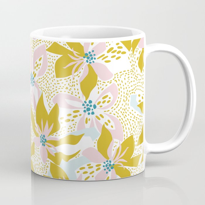 vibrant flowers pattern modern bouquet candy turquoise white summer tropics Coffee Mug Gallery Image 1