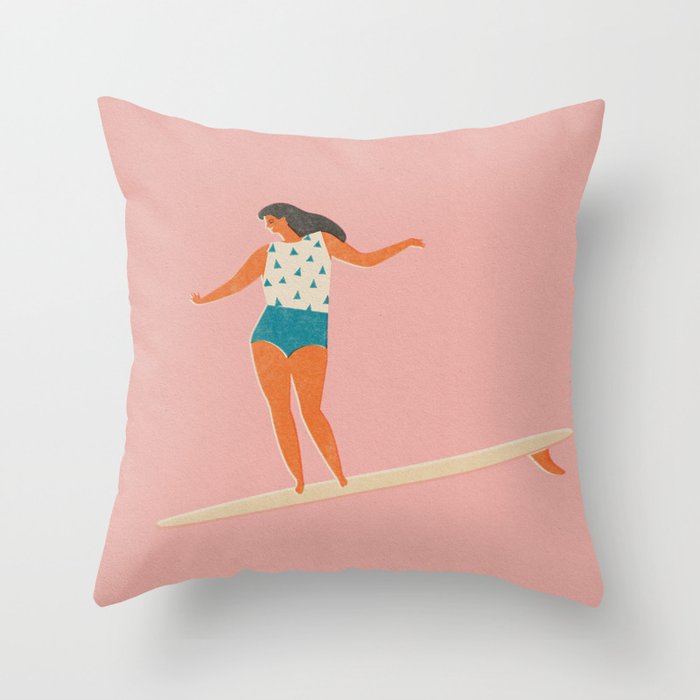 Surf girl print Throw Pillow Gallery Image 1