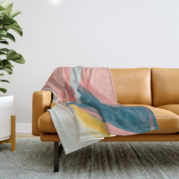 White Streams Through Pastel Shores | Abstract Shapes Design Throw Blanket Gallery Image 1