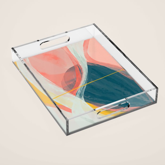 White Streams Through Pastel Shores | Abstract Shapes Design Acrylic Tray Gallery Image 1