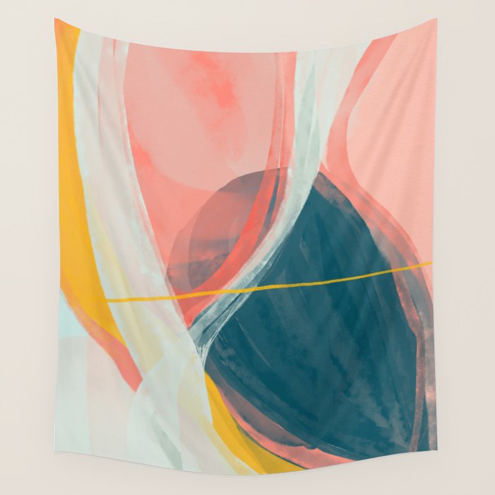 White Streams Through Pastel Shores | Abstract Shapes Design Wall Tapestry Gallery Image 4