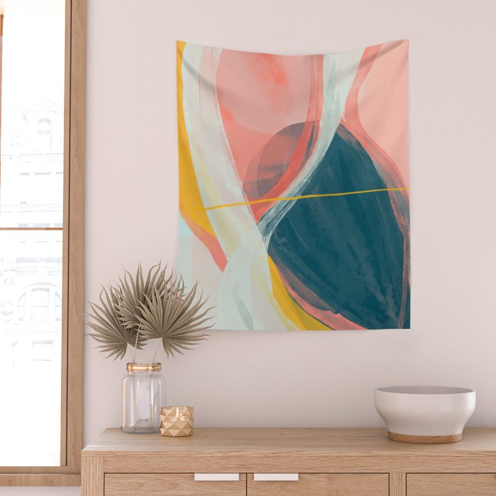 White Streams Through Pastel Shores | Abstract Shapes Design Wall Tapestry Gallery Image 2