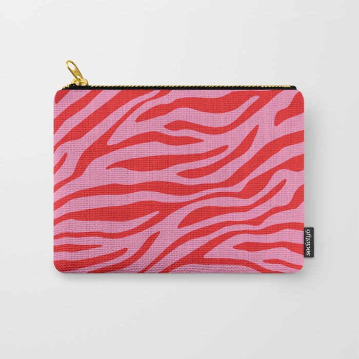Pink On Red Zebra Animal Print Carry All Pouch Gallery Image 1