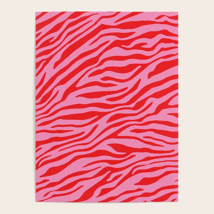 Pink On Red Zebra Animal Print Poster Gallery Image 4
