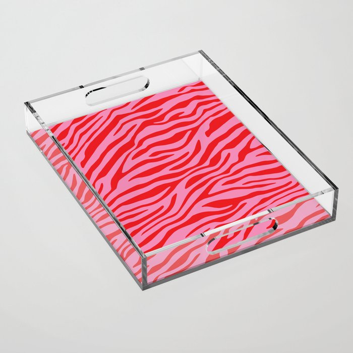 Pink On Red Zebra Animal Print Acrylic Tray Gallery Image 1