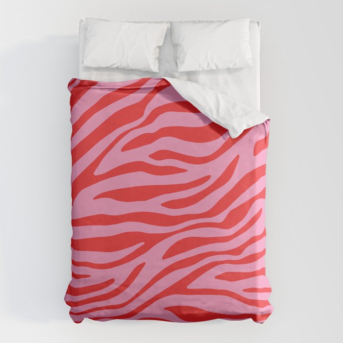 Pink On Red Zebra Animal Print Duvet Cover Gallery Image 1