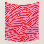 Pink On Red Zebra Animal Print Wall Tapestry Gallery Image 4