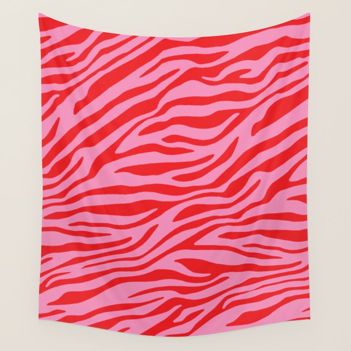 Pink On Red Zebra Animal Print Wall Tapestry Gallery Image 4
