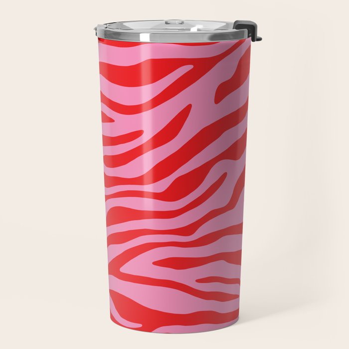 Pink On Red Zebra Animal Print Travel Mug Gallery Image 2