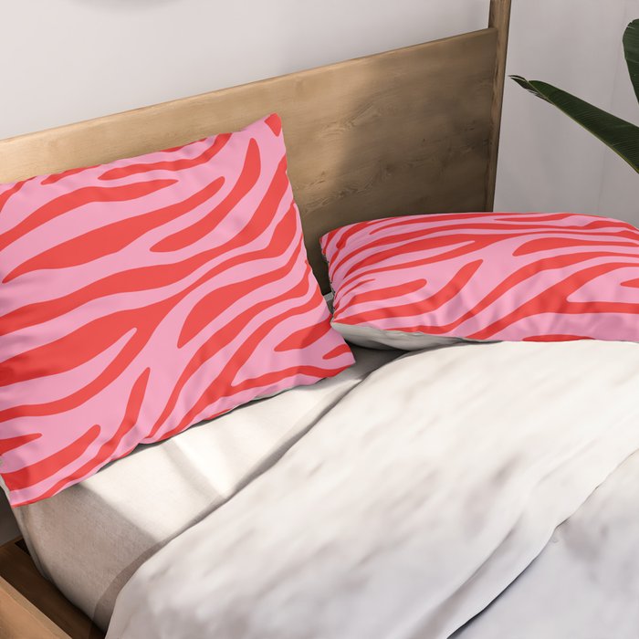 Pink On Red Zebra Animal Print Pillow Sham Gallery Image 2
