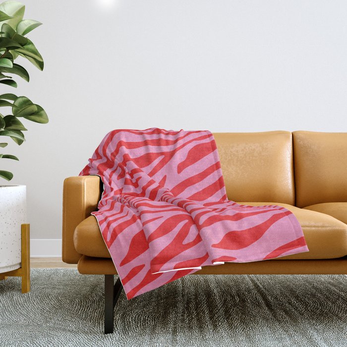 Pink On Red Zebra Animal Print Throw Blanket Gallery Image 1