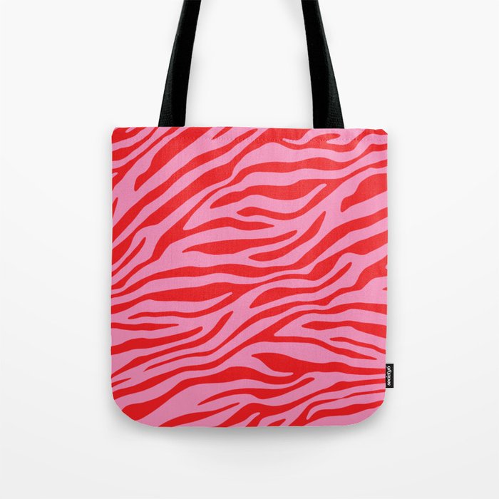 Pink On Red Zebra Animal Print Tote Bag Gallery Image 1