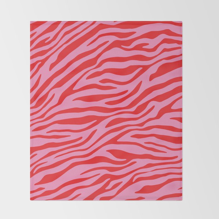 Pink On Red Zebra Animal Print Throw Blanket Gallery Image 2
