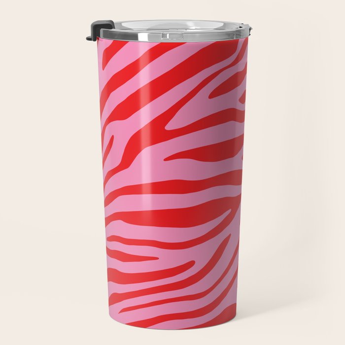 Pink On Red Zebra Animal Print Travel Mug Gallery Image 3