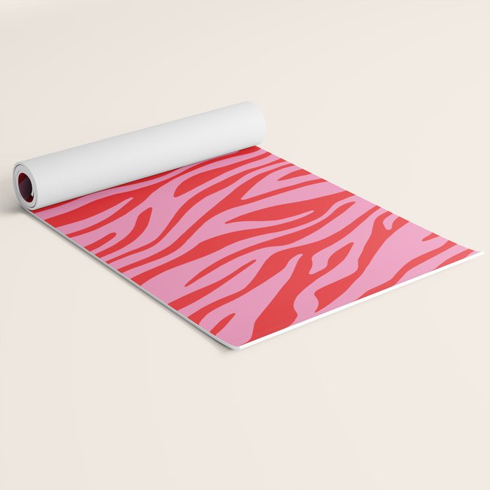 Pink On Red Zebra Animal Print Yoga Mat Gallery Image 2