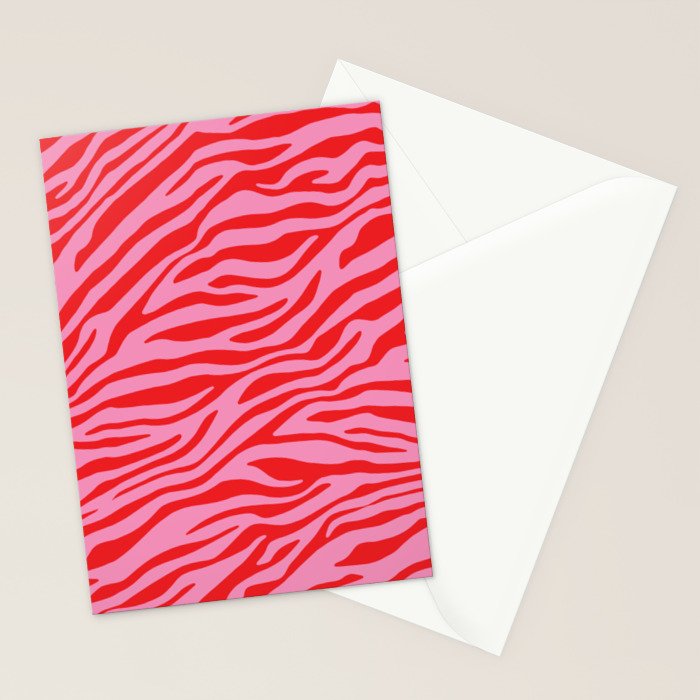 Pink On Red Zebra Animal Print Stationery Card Gallery Image 2