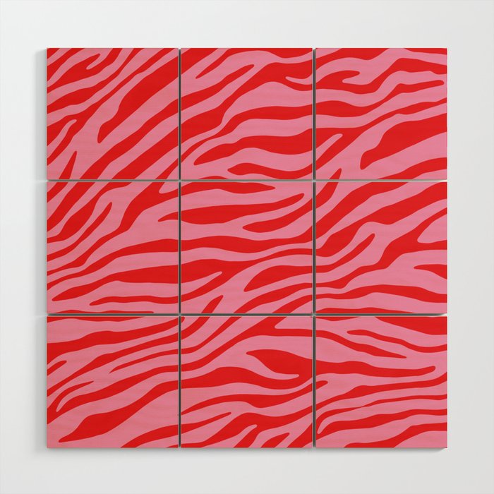 Pink On Red Zebra Animal Print Wood Wall Art Gallery Image 1