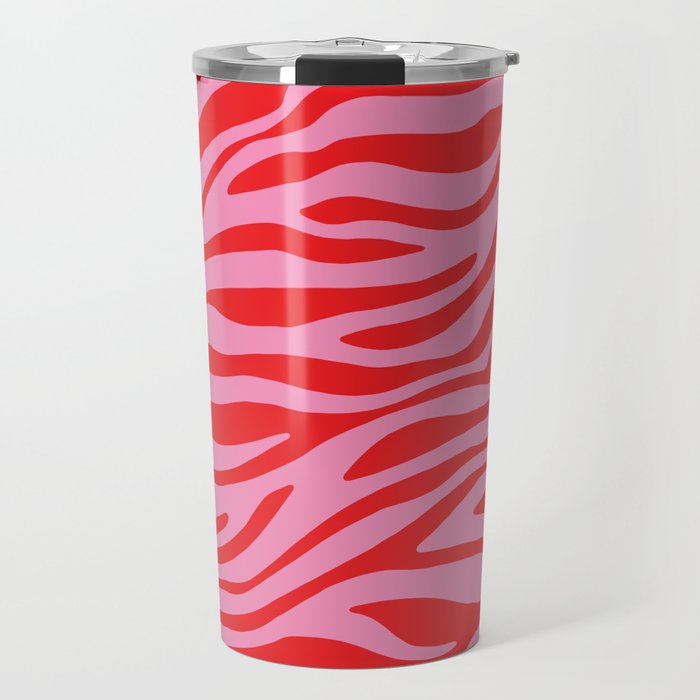 Pink On Red Zebra Animal Print Travel Mug Gallery Image 1