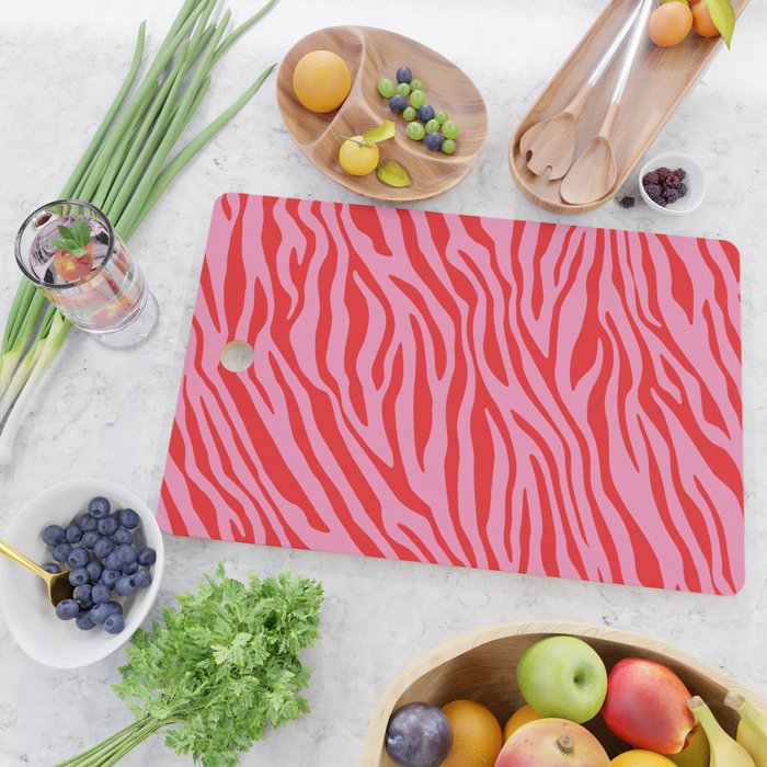 Pink On Red Zebra Animal Print Cutting Board Gallery Image 2