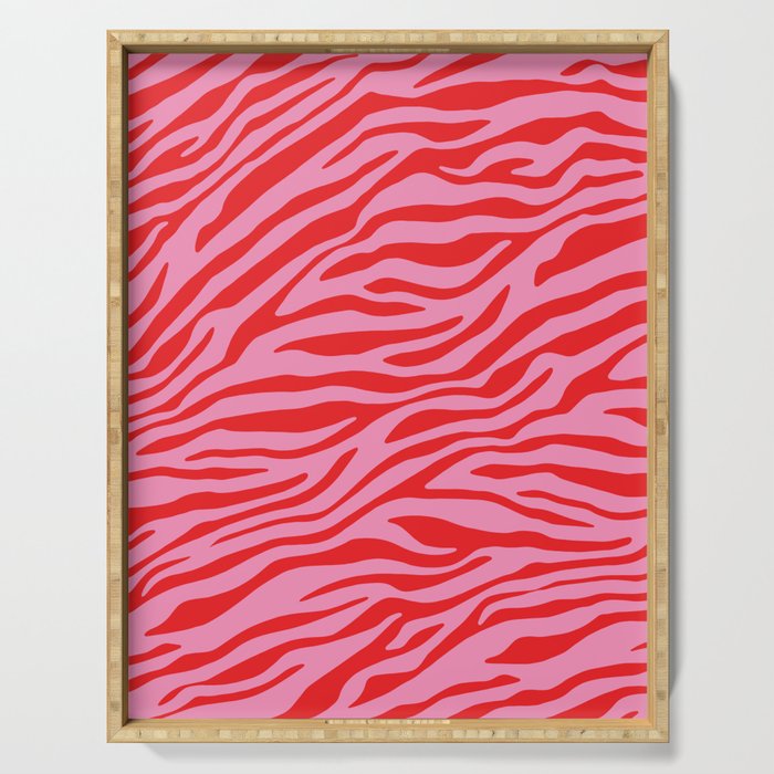 Pink On Red Zebra Animal Print Serving Tray Gallery Image 1