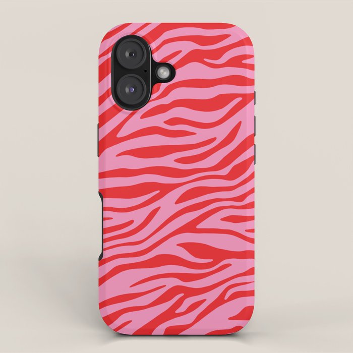 Pink On Red Zebra Animal Print iPhone Case Gallery Image 1