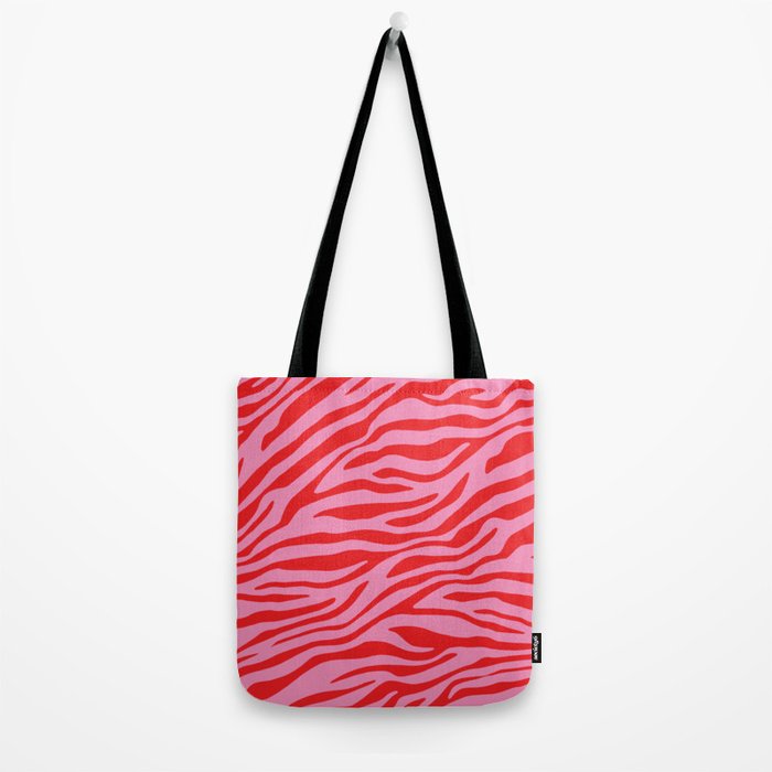 Pink On Red Zebra Animal Print Tote Bag Gallery Image 2