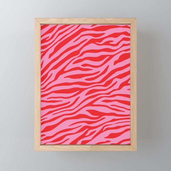 Pink On Red Zebra Animal Print Mini Art Print Gallery Image 1