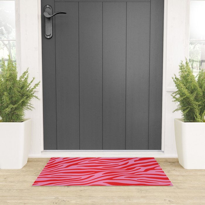 Pink On Red Zebra Animal Print Welcome Mat Gallery Image 3