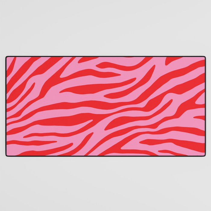Pink On Red Zebra Animal Print Desk Mat Gallery Image 3