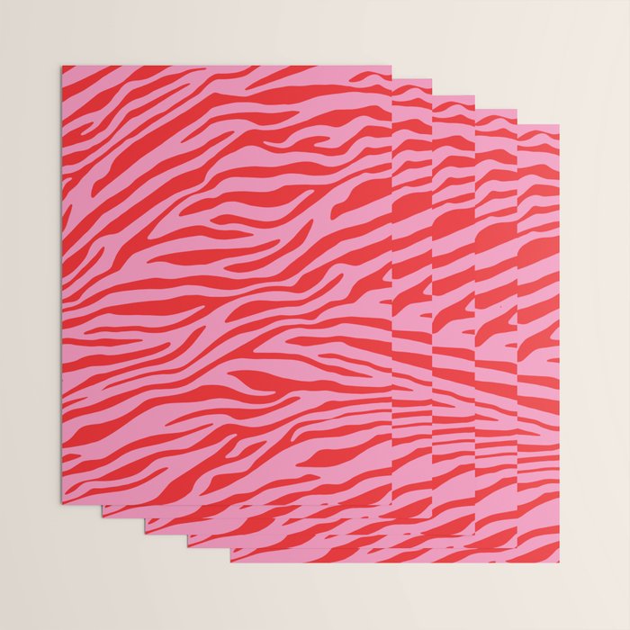 Pink On Red Zebra Animal Print Wrapping Paper Gallery Image 3