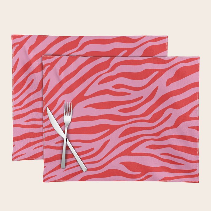 Pink On Red Zebra Animal Print Placemat Gallery Image 1